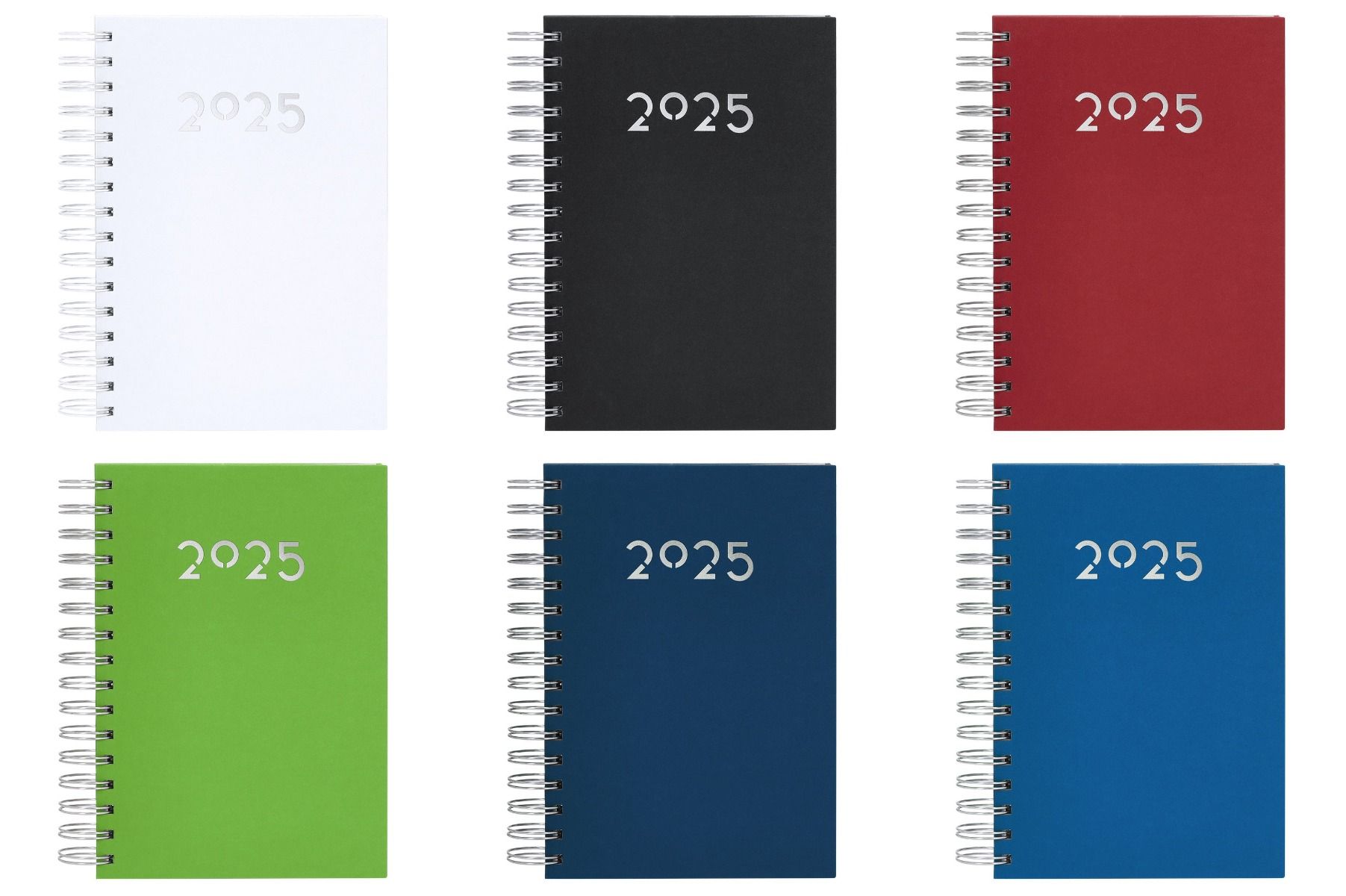 Agendas coloridas para 2025 com anéis